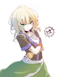 Rule 34 | 1girl, arm warmers, bad id, bad pixiv id, blonde hair, green eyes, highres, mizuhashi parsee, pointy ears, short hair, short sleeves, skirt, solo, touhou, umxzo, white background