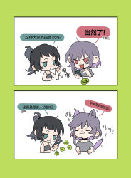 2girls :3 animal_ears bang_dream! bang_dream!_it&#039;s_mygo!!!!! black_choker black_hair blue_eyes bra cat_ears cat_girl cat_tail cellphone chibi chinese_commentary choker commentary_request fang grey_bra grey_shirt highres kemonomimi_mode molu_stranger multiple_girls open_mouth phone pink_eyes ponytail purple_hair shirt short_hair short_sleeves smartphone tail underwear yahata_umiri yuutenji_nyamu