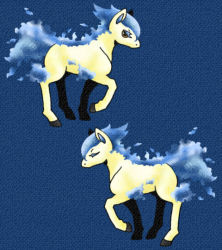 Rule 34 | alternate color, blue background, blue fire, blue theme, brown eyes, commentary, commentary request, creature, creatures (company), dual persona, eyelashes, closed eyes, fiery hair, fiery tail, fire, from side, full body, game freak, gen 1 pokemon, horse, nintendo, no humans, pokemon, pokemon (creature), ponyta, profile, shiny pokemon, solo, tail, wakamiya, walking, white horse