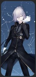 Rule 34 | 1boy, cellphone, devil survivor 2, grey eyes, grey hair, highres, holding, holding phone, houtsuin yamato, long coat, looking to the side, male focus, devil survivor, phone, solo