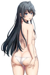 Rule 34 | 1girl, absurdres, ass, ass grab, bikini, black hair, blue sky, blush, breasts, butt crack, from behind, grabbing own ass, hands on ass, highres, inanaki shiki, long hair, looking at viewer, looking back, parted lips, simple background, sky, small breasts, solo, swimsuit, white background, white bikini, yahari ore no seishun lovecome wa machigatteiru., yukinoshita yukino
