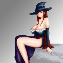 Rule 34 | areola slip, breasts, cleavage, dragon&#039;s crown, hat, hat over one eye, highres, large breasts, smile, sorceress (dragon&#039;s crown), tsucchie, vanillaware