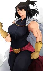 Rule 34 | 1girl, absurdres, boku no hero academia, breasts, cape, drawing, highres, large breasts, mature female, ponytail, shadowcero, superhero costume, thighs