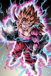 Rule 34 | aura, body fur, closed mouth, dragon ball, dragon ball heroes, earrings, floating rock, gloves, gogeta, highres, jewelry, long hair, looking at viewer, looking up, male focus, monkey boy, monkey tail, muscular, pants, pink fur, red hair, red pants, solo, spiked hair, super saiyan, super saiyan 4, tail, vegetto, vegetto (xeno), white footwear, white gloves, young jijii