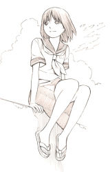 Rule 34 | 1girl, feet, monochrome, original, sandals, school uniform, sketch, solo, traditional media, yoshitomi akihito