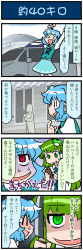 Rule 34 | &gt; &lt;, 2girls, 4koma, = =, arms up, artist self-insert, blue hair, building, car, cellphone, closed eyes, comic, commentary, crying, detached sleeves, dome, frog hair ornament, green eyes, green hair, hair ornament, hair tubes, highres, holding, holding knife, japanese clothes, juliet sleeves, karakasa obake, kitchen knife, knife, kochiya sanae, long sleeves, mizuki hitoshi, motor vehicle, multiple girls, nontraditional miko, open mouth, phone, puffy sleeves, red eyes, ringed eyes, shaded face, short hair, smartphone, smile, snake hair ornament, streaming tears, stretching, sweatdrop, tatara kogasa, tears, touhou, translated, turn pale, umbrella, vest, wide sleeves