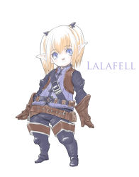 Rule 34 | 10s, bad id, bad pixiv id, belt, blue eyes, boots, elf, final fantasy, final fantasy xiv, gloves, highres, lalafell, leather, pointy ears, solo, square enix, twintails, warrior of light (ff14)