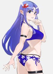 Rule 34 | 1girl, absurdres, alternate costume, ass, bikini, blue bikini, blue eyes, blue hair, braid, breasts, commission, earrings, fate/grand order, fate (series), flower, hair flower, hair ornament, highres, jewelry, long hair, medea (fate), medium breasts, pixiv commission, pointy ears, red flower, side braid, solo, swimsuit, thigh strap, you-6-11