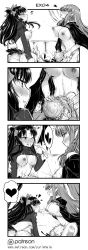 Rule 34 | 3girls, 4koma, absurdres, artoria pendragon (all), artoria pendragon (fate), blush, bouncing breasts, braid, breasts, cape, comic, fate/stay night, fate (series), fff threesome, futa with female, futanari, greyscale, group sex, hair ribbon, hands on another&#039;s head, heart, highres, large breasts, long hair, long sleeves, medea (fate), medium breasts, monochrome, multiple girls, nipples, patreon username, pointy ears, ribbon, saber (fate), saliva, single braid, spoken heart, threesome, tohsaka rin, two side up, watermark, web address, yuri, yuriwhale