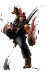 Rule 34 | 1boy, capcom, akuma (street fighter), jewelry, male focus, muscular, necklace, red eyes, red hair, solo, street fighter, street fighter iv (series), toes