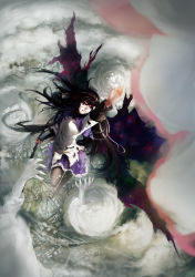 Rule 34 | 1girl, absurdres, akemi homura, black hair, black pantyhose, black wings, blackrabbitsoul, blood, blood from mouth, blood on hands, blurry, building, capelet, chinese commentary, city, cityscape, clenched teeth, commentary request, cuts, day, depth of field, dress, dust cloud, floating hair, flying, from above, hair ribbon, highres, injury, kaname madoka, long hair, long sleeves, looking afar, looking at another, looking up, mahou shoujo madoka magica, mahou shoujo madoka magica (anime), outdoors, outstretched hand, pantyhose, purple capelet, purple eyes, purple skirt, reaching, red ribbon, ribbon, shirt, sidelighting, skirt, solo focus, teeth, torn clothes, torn legwear, torn shirt, ultimate madoka, white dress, white shirt, wide-eyed, wings, wraith (madoka magica)