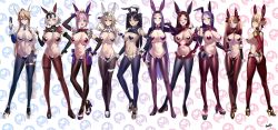 Rule 34 | 6+girls, :d, absurdres, adapted costume, ahoge, alternate costume, animal ears, artoria pendragon (all), artoria pendragon (fate), artoria pendragon (swimsuit ruler) (fate), ass, back, bare shoulders, black hair, blonde hair, blue eyes, blush, bow, bowtie, braid, breasts, brown hair, butt crack, choker, commentary request, covered erect nipples, detached sleeves, earrings, epaulettes, ereshkigal (fate), facial mark, fake animal ears, fake tail, fate/apocrypha, fate/grand order, fate/stay night, fate (series), fine fabric emphasis, forehead, forehead mark, french braid, frills, full body, gluteal fold, gold trim, green eyes, grey hair, hair between eyes, hair ribbon, hand on own hip, headpiece, heart, heart maebari, heart pasties, high heels, highres, hoop earrings, ishtar (fate), jeanne d&#039;arc (fate), jeanne d&#039;arc (ruler) (fate), jeanne d&#039;arc alter (avenger) (fate), jeanne d&#039;arc alter (fate), jewelry, kurozawa yui, large breasts, latex, latex legwear, leonardo da vinci (fate), long hair, looking at viewer, looking back, maebari, medium breasts, medusa (fate), medusa (rider) (fate), meme attire, minamoto no raikou (fate), miyamoto musashi (fate), multiple girls, nail polish, navel, nero claudius (fate), nero claudius (fate) (all), nero claudius (fate/extra), one eye closed, open mouth, parted bangs, pasties, pink hair, platform footwear, platform heels, ponytail, puffy sleeves, purple eyes, purple hair, rabbit ears, rabbit tail, red eyes, red ribbon, revealing clothes, reverse bunnysuit, reverse outfit, ribbon, shiny skin, short hair, shoulder blades, shrug (clothing), sidelocks, skin tight, smile, stomach, swept bangs, tail, thigh gap, thighs, tiara, two side up, very long hair, white background, wrist cuffs, yellow eyes