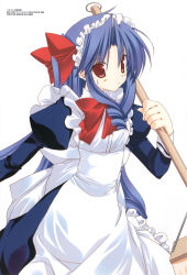 Rule 34 | 00s, apron, blue hair, bow, goshuushou-sama ninomiya-kun, hair bow, highres, houjou reika, maid, maid apron, red eyes, solo, takanae kyourin