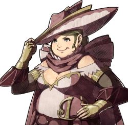 Rule 34 | 1girl, breasts, brown eyes, brown hair, candace (fire emblem if), cleavage, fat, fingerless gloves, fire emblem, fire emblem fates, gloves, hat, large breasts, medium breasts, nintendo, official art