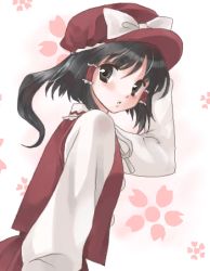 Rule 34 | 1girl, blouse, coco (artist), female focus, hakurei reimu, hat, lowres, red hat, red shirt, shirt, solo, touhou