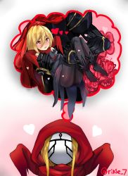 Rule 34 | 1boy, 1girl, ainz ooal gown, armor, ass, bare shoulders, black armor, black dress, black gloves, black pantyhose, blonde hair, blush, breasts, cape, carrying, cloak, close-up, dress, evileye (overlord), eyelashes, from above, full armor, gem, gloves, gradient background, heart, helmet, highres, hood, hooded cape, hooded cloak, imagining, jewelry, long hair, looking at another, looking up, mask, momon (overlord), open mouth, overlord (maruyama), pantyhose, pink background, princess carry, red cape, red eyes, red gemstone, rinse 7, scarf, simple background, small breasts, standing, torn clothes, wavy mouth