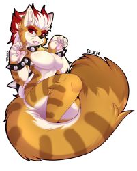 Rule 34 | 1girl, alternate species, animal ear fluff, animal ears, animal hands, animal nose, armlet, artist name, black outline, blush, body fur, bowser, bracelet, breasts, brown fur, cat ears, cat girl, cat tail, claw pose, claws, collar, completely nude, english text, facial mark, fang, female focus, forked eyebrows, full body, furry, furry female, genderswap, genderswap (mtf), half-closed eyes, hands up, highres, jewelry, large breasts, large tail, light blush, looking at viewer, mario (series), matching hair/eyes, meowser, multicolored fur, multicolored hair, neck bell, nintendo, no nipples, nude, open mouth, orange fur, outline, pawpads, personification, red eyes, red hair, shell, short hair, signature, simple background, solo, spiked armlet, spiked bracelet, spiked collar, spiked shell, spikes, striped tail, super mario 3d world, tail, teranen, thick eyebrows, tongue, tongue out, two-tone hair, whisker markings, white background, white fur, white hair
