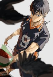 Rule 34 | 1boy, ball, bird, black eyes, black hair, black shirt, black shorts, blurry, collarbone, depth of field, dutch angle, feathered wings, haikyuu!!, highres, kageyama tobio, male focus, mkm (mkm storage), shadow, shirt, shoes, shorts, signature, simple background, sneakers, sportswear, volleyball, volleyball (object), volleyball uniform, white background, wings