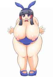 Rule 34 | 1girl, animal ears, black hair, blush, breasts, bunny outfit, ese no ji, fat, high heels, highres, huge breasts, large nipples, nipples, rabbit ears, solo, thick thighs, thighs