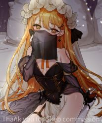 Rule 34 | 1girl, adapted costume, bare shoulders, breasts, choker, collarbone, commission, cosplay, cross, cross earrings, earrings, finger on trigger, frilled hairband, frills, garter straps, girls&#039; frontline, gun, hairband, handgun, high heels, jewelry, kneeling, long hair, mouth veil, no panties, on bed, parted lips, pelvic curtain, pocket pistol, ppk (girls&#039; frontline), see-through, single garter strap, skeb commission, skindentation, small breasts, smile, solo, thighhighs, tokarev (griffin&#039;s dancer) (girls&#039; frontline), tokarev (griffin&#039;s dancer) (girls&#039; frontline) (cosplay), uhhgaoh, veil, very long hair, walther, walther ppk, weapon, white thighhighs, yellow eyes