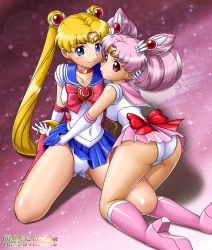 Rule 34 | 1990s (style), 2girls, age difference, ass, bad id, bad pixiv id, bishoujo senshi sailor moon, blonde hair, blue dress, blue eyes, blue sailor collar, blue skirt, boots, bow, brooch, cameltoe, chibi usa, choker, cleft of venus, cone hair bun, double bun, dress, elbow gloves, erection, female focus, full body, gloves, hair bun, hair ornament, hairpin, heart, heart brooch, high heels, highres, incest, jewelry, knee boots, leg between thighs, leotard, long hair, magical girl, mother and daughter, multiple girls, onoe, panties, pantyshot, pink background, pink dress, pink footwear, pink hair, pink skirt, pleated skirt, red bow, red eyes, retro artstyle, ribbon, sailor chibi moon, sailor collar, sailor moon, shiny skin, short hair, skirt, tiara, tsukino usagi, twintails, underwear, watermark, web address, white gloves, white panties, yuri