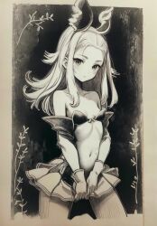 Rule 34 | 1girl, absurdres, alternate costume, bravely default: flying fairy, bravely default (series), breasts, cleavage, edea lee, gloves, highres, looking at viewer, monochrome, rockhardart, skirt, small breasts, solo