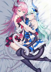Rule 34 | 2girls, absurdres, asymmetrical gloves, asymmetrical horns, blue eyes, blush, breasts, dress, flower, gloves, hair ornament, hair ribbon, highres, honkai (series), honkai impact 3rd, horns, intertwined tails, liliya olenyeva, long hair, mechanical horns, mechanical tail, mismatched gloves, mismatched horns, multiple girls, open clothes, open dress, red flower, red rose, ribbon, rose, rozaliya olenyeva, siblings, single horn, sisters, small breasts, sxdd93203, tail, thick eyebrows, twins, uneven horns, wedding dress