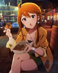 Rule 34 | breasts, card (medium), cleavage, crossed legs, earrings, faceless, food, fountain, idolmaster, idolmaster million live!, idolmaster million live! theater days, jewelry, necklace, official art, skirt, tokoro megumi