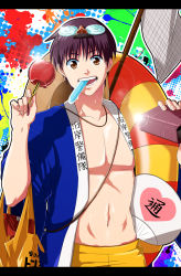 Rule 34 | 1boy, bad id, bad pixiv id, black hair, brown eyes, candy apple, food, groucho glasses, gintama, glasses, jacket, japanese clothes, male focus, mouth hold, shimura shinpachi, solo, ss10-b