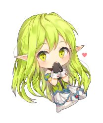 Rule 34 | blush, bracelet, chibi, cyg38801, detached sleeves, elf, elsword, green eyes, green hair, hand to own mouth, heart, highres, jewelry, long hair, pointy ears, rena erindel, solo