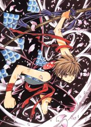 Rule 34 | 1boy, absurdres, brown eyes, brown hair, cherry blossoms, clamp, highres, holding, holding sword, holding weapon, huge filesize, katana, looking at viewer, male focus, official art, short hair, solo, sword, tsubasa chronicle, weapon, xiaolang