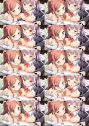 Rule 34 | &gt;:&lt;, 1boy, 2girls, :&lt;, absurdres, arm over shoulder, blush, bow, bowtie, breast press, breasts, breasts apart, breasts out, bulge, chiyoda momoka, close-up, closed mouth, collarbone, compilation, cooperative paizuri, cum, cum on body, cum on breasts, cum on penis, cum on upper body, cum overflow, dress shirt, ears, erection, erection under clothes, facial, flower, frown, game cg, girl on top, gloves, green eyes, hair flower, hair ornament, hand on another&#039;s shoulder, hetero, highres, huge filesize, imminent paizuri, kantoku, koi suru kanojo no bukiyou na butai, kokonoe maria, large breasts, light smile, long sleeves, looking at viewer, lying, multiple girls, naizuri, neck ribbon, nipples, open clothes, open mouth, open shirt, paizuri, paizuri over clothes, penis to breast, pov, projectile cum, purple eyes, purple hair, red hair, ribbon, shirt, sidelocks, small breasts, smile, swept bangs, teamwork, third-party edit, v-shaped eyebrows