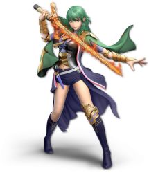 Rule 34 | 1girl, 3d, artist request, blue footwear, blue shorts, boots, breasts, byleth (female) (fire emblem), byleth (fire emblem), cape, closed mouth, coat, dagger, female focus, fire, fire emblem, fire emblem: three houses, flaming sword, flaming weapon, full body, green eyes, green hair, grey jacket, grey shirt, hand up, happy, highres, holding, holding sword, holding weapon, jacket, knee brace, knife, long hair, long sleeves, looking at viewer, medium breasts, midriff peek, navel, nintendo, official art, sheath, sheathed, shirt, short shorts, shorts, smile, solo, standing, stomach, super smash bros., sword, sword of the creator, transparent background, vambraces, weapon