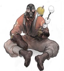 Rule 34 | boots, food, gas mask, gloves, marshmallow, mask, pyro (tf2), tagme, team fortress 2