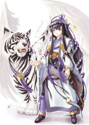 Rule 34 | animal ears, black hair, long hair, original, purple eyes, sword, tail, tiger, weapon, wings, yuu (yuyukaikan)