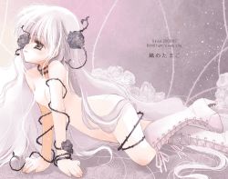 Rule 34 | 00s, 1girl, all fours, boots, eyepatch, female focus, flat chest, flower, hato rami, high heels, kirakishou, knee boots, long hair, nude, rose, rozen maiden, shoes, grey eyes, solo, very long hair, white hair
