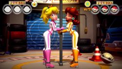 Rule 34 | 2girls, animated, ass, bdsm, blonde hair, blue eyes, bodysuit, bondage, bound, bound ankles, bound wrists, breasts, brown hair, crown, earrings, flower earrings, highres, interior, jewelry, koopa shell, mario (series), mario kart, mario kart 8, mario kart tour, multiple girls, nintendo, onmodel3d, princess daisy, princess peach, ryona, sound, spanked, spanking, tagme, torture, video