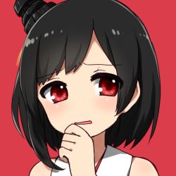 Rule 34 | 10s, 1girl, bad id, bad pixiv id, black hair, kantai collection, open mouth, red background, red eyes, sawatari (sado), short hair, simple background, solo, upper body, yamashiro (kancolle)