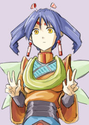 Rule 34 | 1girl, android, ankle boots, black gloves, blue hair, blush, boots, breasts, character name, concept art, earrings, expressions, facial mark, fingerless gloves, forehead mark, full body, gloves, grandia, grandia ii, heart, jewelry, long sleeves, looking at viewer, medium breasts, miniskirt, multiple views, official art, orange eyes, pale skin, pantyhose, photoshop (medium), purple eyes, purple hair, scan, skirt, solo, standing, tio (grandia), twintails, white pantyhose, wide sleeves, wings, yellow eyes
