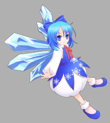 Rule 34 | 1girl, adapted costume, cirno, female focus, full body, grey background, simple background, snowflakes, socks, solo, touhou, underwear, wapokichi, wings