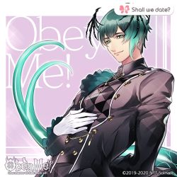 Rule 34 | 1boy, barbatos (shall we date?: obey me!), black suit, gloves, green eyes, green hair, horns, long sleeves, official art, renoko pizapote, shall we date?: obey me!, short hair, smile, solo, suit, tail, white gloves