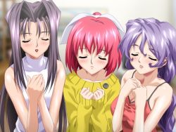 Rule 34 | 3girls, blush, hitozuma hime club, kawasaki nana, multiple girls, ooishi kagari, purple hair, red hair, takasugi chisato