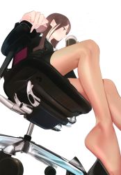 Rule 34 | 1girl, absurdres, ama mitsuki, black footwear, black jacket, black skirt, blouse, brown eyes, brown hair, brown pantyhose, chair, closed mouth, coffee cup, cup, disposable cup, dutch angle, feet out of frame, foot focus, unworn footwear, from below, high heels, highres, holding, holding cup, jacket, long hair, looking to the side, non-web source, office chair, office lady, original, pantyhose, pencil skirt, scan, see-through, see-through legwear, shirt, shoes, unworn shoes, skirt, solo, steam, straight hair, swivel chair, white background, white shirt