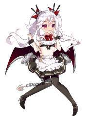 Rule 34 | 1girl, apron, azur lane, bad id, bad pixiv id, bikini, bikini top only, black bikini, black footwear, black pantyhose, black skirt, blush, cake (isiofb), finger to mouth, frilled apron, frills, hair between eyes, hair ornament, hair ribbon, high heels, long hair, low wings, mary janes, navel, pantyhose, parted lips, pleated skirt, red eyes, red ribbon, red wings, revision, ribbon, shoes, silver hair, simple background, skirt, solo, swimsuit, thighband pantyhose, twintails, vampire (azur lane), very long hair, waist apron, white apron, white background, wings, wrist cuffs