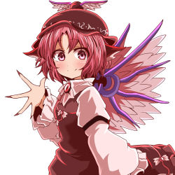 Rule 34 | 1girl, animal ears, bird ears, bird wings, blush, brown dress, brown headwear, brown nails, closed mouth, dress, fingernails, frilled sleeves, frills, hair between eyes, long fingernails, long sleeves, mystia lorelei, nail polish, pink eyes, pink hair, sharp fingernails, short hair, simple background, smile, solo, touhou, upper body, white background, white wings, wide sleeves, winged hat, wings, yasui nori