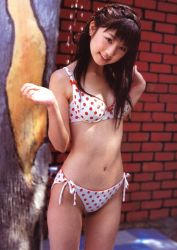 Rule 34 | 1girl, asian, bikini, black eyes, black hair, breasts, cleavage, long hair, ogura yuuko, photo (medium), smile, swimsuit, wet