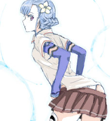 Rule 34 | 10s, alpha (smashbox), bad id, bad pixiv id, blue hair, elbow gloves, fin e ld si laffinty, from behind, gloves, looking back, purple eyes, rinne no lagrange, school uniform, skirt, solo, undressing
