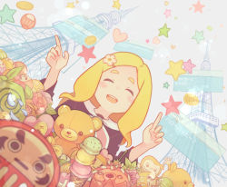 Rule 34 | 1girl, :d, ^ ^, black shirt, blonde hair, blush, brat (brabrabrat00), closed eyes, commentary request, daruma doll, dutch angle, facing viewer, flower, food, hair flower, hair ornament, hairclip, harohapi! shinonome megu-chan no oheya, has bad revision, has downscaled revision, heart, ice cream, ice cream cone, index finger raised, long hair, long sleeves, md5 mismatch, octopus, open mouth, resolution mismatch, shinonome megu, shirt, smile, solo, source smaller, star (symbol), stuffed animal, stuffed monkey, stuffed toy, teddy bear, teeth, tokyo tower, translation request, triple scoop, upper teeth only, virtual youtuber, white flower