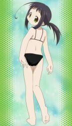 Rule 34 | 1girl, ahoge, binzume yousei, female focus, from behind, full body, hororo, looking at viewer, looking back, screencap, solo, standing, stitched, swimsuit, third-party edit