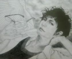 Rule 34 | 1boy, gackt, glasses, j-rock, lowres, male focus, monochrome, realistic, solo, traditional media, wings
